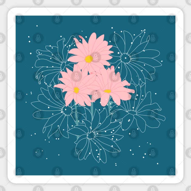 Pink Spring Flowers - Green Sticker by The3rdMeow